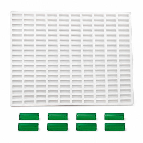 4mL Rectangle Gummy Mold - 200 Cavities with emerald green rectangular gummies