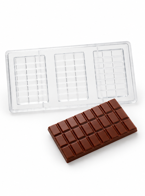 65g 21-piece polycarbonate chocolate bar mold with 3 cavities and finished segmented chocolate bar